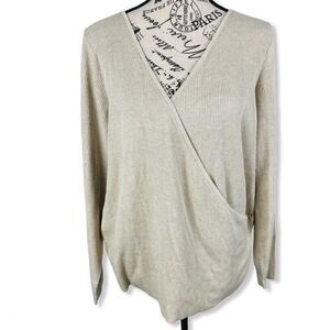 Leith v-neck wrap ribbed beige pullover sweater